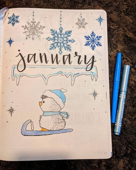 January Aesthetic Month Calender, Ways To Write January, January Themes Ideas, January Aesthetic Drawing, January Drawing Ideas, January Bulletin Journal Ideas, January Whiteboard Ideas, January Scrapbook Page, January Journal Page