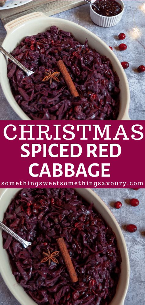 This vibrant, slow cooked braised red cabbage has a delicious sweet and sour flavour that goes incredibly well with roast meat or sausages. It's a perfect side dish for your holiday table! #spicedredcabbage #braisedredcabbagerecipe #christmasspicedredcabbagerecipe #redcabbagerecipeslowcooked Red Cabbage Christmas Recipes, Christmas Red Cabbage Recipe, Slow Cooked Red Cabbage, Red Cabbage Slow Cooker, German Braised Red Cabbage, Recipe Red Cabbage, Christmas Red Cabbage, Christmas Cabbage Recipes, Sweet And Sour Red Cabbage Recipes