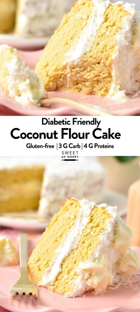 This Coconut Flour Cake is a moist, fluffy gluten-free, low-carb birthday cake for coconut lovers. You will love its light coconut crumb filled with vanilla frosting. Coconut Flour Cakes Recipes, Keto Coconut Flour Cake Recipes, Recipes Using Coconut Flour Baking, Coconut Cake Healthy, Low Carb Cakes Recipes, How To Make Coconut Flour, No Bake Coconut Flour Recipes, Gluten Free Pineapple Coconut Cake, Uses For Coconut Flour