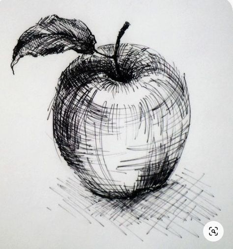 A drawing of an apple using hatching technique Hatch Drawing, Observational Drawing, Cross Hatching, Arte Sketchbook, Pencil Art Drawings, Pen Art, Sketchbook Art Inspiration, Art Drawings Sketches Simple, Art Drawings Simple