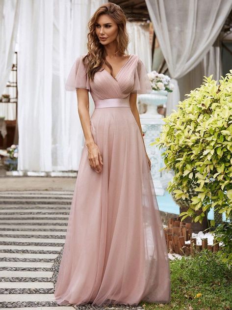 Elegant Bridesmaid Dresses With Sleeves, Romantic Bridesmaid Dresses, Short Sleeve Prom Dresses, Tulle Bridesmaid Dresses, Short Sleeve Bridesmaid Dress, Mesh Bridesmaids Dress, Womens Bridesmaid Dresses, Tulle Bridesmaid, Bridesmaid Dresses With Sleeves