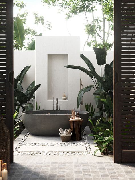 Outside Toilet, Indoor Outdoor Bathroom, Outdoor Bathtub, Outdoor Bathroom Design, Outdoor Tub, Outdoor Baths, Outdoor Bathroom, Loft Interior, Outdoor Bath