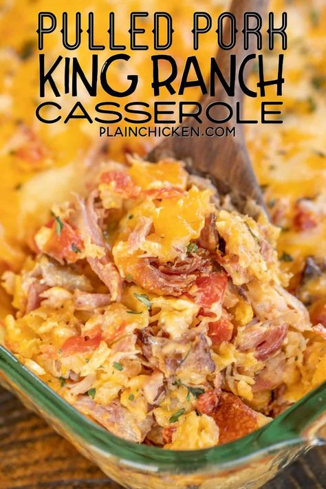 Pork Casserole Recipes, Pulled Pork Casserole, King Ranch Casserole, Pulled Pork Leftover Recipes, Cheez Whiz, Pork Casserole, Ranch Casserole, Pulled Pork Leftovers, Leftover Pork