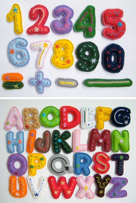 Felt Embroidery Letters, Embroidered Felt Letters, Felted Letters, Cute Felt Crafts, Felt Alphabet Letters, Felt Numbers, Felt Lettering, Felt Alphabet, Nightmare Before Christmas Characters