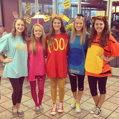 Homemade Winnie the Pooh and friends Halloween costumes Bff Costumes, Friends Costumes, Spirit Weeks, Girl Group Halloween Costumes, Winnie The Pooh Costume, Teacher Costume, Friend Costumes, Cute Group Halloween Costumes, Disney Costume