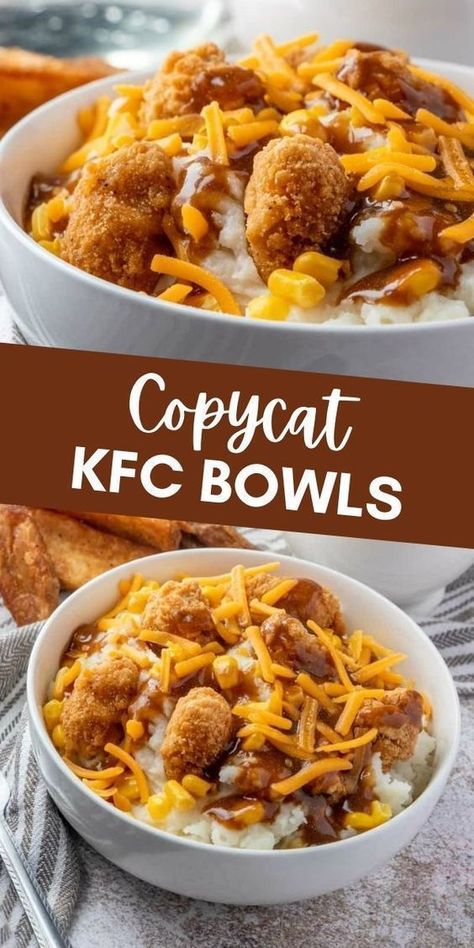 Kfc Bowls, Copycat Kfc, Fast Dinner Recipes, Cheap Dinner Recipes, Easy Dinner Recipe, Fast Dinners, Dinner Recipes Easy Quick, Dinner Recipes Crockpot, Chicken Dishes Recipes