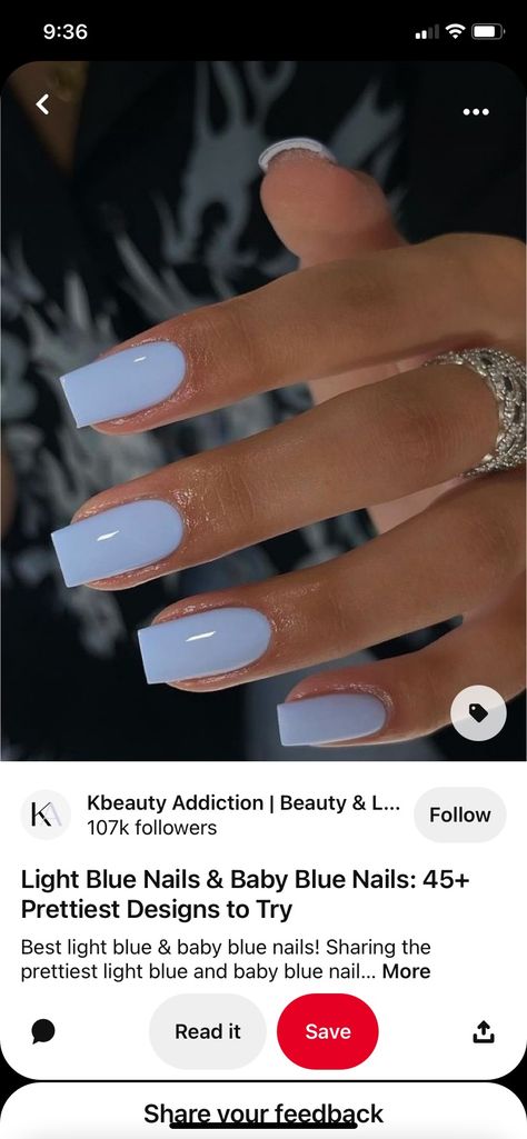 Sky Blue Gel Nails Short, Light Blue Nail Designs Coffin, Light Blue Nails With Initials, Navy Blue And Light Blue Nails, Columbia Blue Nails, Light Purple Blue Nails, Baby Shower Blue Nails, Plane Nails Acrylic, Baby Blue White Nails