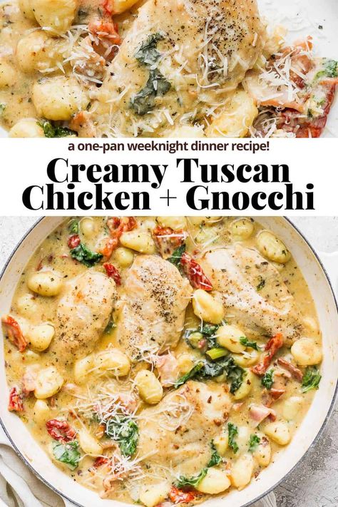 Dairy Free Gnocchi Recipes, Tuscan Chicken Gnocchi, Chicken And Gnocchi, Wooden Skillet, Gnocchi Dishes, Tuscan Chicken Pasta, Dairy Free Recipes Dinner, Creamy Tuscan Chicken, Dairy Free Soup