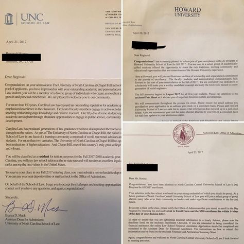 Reginald Boney, a young Black Duke Divinity graduate (MTS '17), has been accepted to 3 law schools: UNC, Howard, and NCCU. #brownsugar #blackmagic #blackandeducated #onwardandupward Howard University Acceptance Letter, Duke Law School, Howard Law School, Law School Acceptance Letter, Law School Vision Board, Masters Motivation, Law School Acceptance, Future Manifestation, Law Life