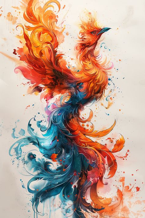 Phoenix Tattoo Watercolor Feminine, Watercolour Animal Tattoo, Phoenix Fairy Tattoo, Phoenix Tattoo Feminine Hip, Phoenix Tattoo Ideas For Women, Siluet Tattoo, Japanese Phoenix Tattoo Design, Tattoo Pheonix, Phoenix Outline