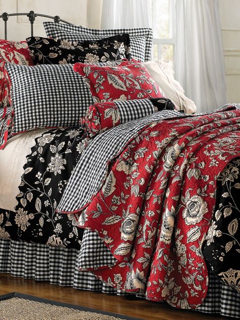 Sabrina Quilt Collection from Linen Source White Beadboard Walls, French Country Decorating Bedroom, French Country Bedding, Country Bedroom Decor, Country Bedding, French Country Bedrooms, Red French, Casa Country, Bedroom Red