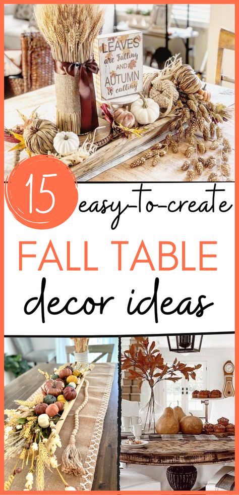 Fall Table Centrepiece, Long Fall Table Centerpieces, Fall Farmhouse Table Decor Dining Room, Square Table Fall Decor, Diy Farmhouse Table Centerpiece, Fall Table Centrepiece Ideas, Easy Fall Dining Table Decor, Fall Decor Ideas For The Home Dining Table, Centerpieces For Fall Party