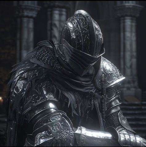 Knight Dark Aesthetic, Knight Armor Aesthetic, Fantasy Icons Aesthetic, Dark Souls Pfp Icon, Gothic Knight Aesthetic, Dark Fantasy Icon, Black Knight Aesthetic, Sir Ansbach, Vyke Elden Rings