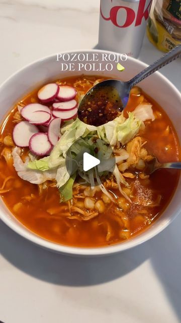 Reyna Luna on Instagram‎: "Pozole Rojo De Pollo 🍋‍🟩✨😍
Ingredients: ᡣ𐭩
- 1 Onion 🧅 
- 1 Whole Garlic 🧄 
- Tablespoon Salt 
- 1 Bay Leaves 
- 1/2 tbsp Oregano
- 4 chicken breast’s 
- Chicken bouillon 
- Hominy’s (Juanita’s food)
- Menudo Spice Mix 
Sauce: 
- 4 Chile de Árbol 
- 11 Chile Guajillos
- 3 cloves 
- Oregano 
- Black Pepper 
- Salt 
Toppings: (optional)
- lettuce or cabbage 
- 3 chopped Radish
- 1 chopped Cilantro 
- 1 Chopped Onion 
#pozole #pozolerojodepollo #pozolerojo #howtomakepozole #pozolerecipe #pozoleverde #pozolereceta #sahm #latinacontentcreator"‎ Healthy Chicken Pozole Recipe, How To Make Pozole Chicken, Red Posole Recipe Chicken, Chicken Posole Recipe Easy, Chicken Posole Recipe Red, Pazole Soup Chicken Easy, Easy Pozole Recipe Chicken, Chicken Pozole Recipe Red, Crockpot Chicken Pozole