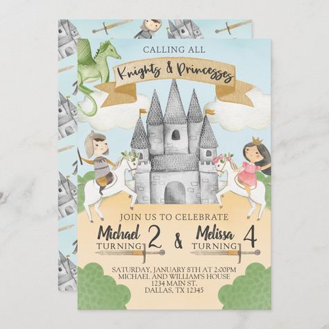 Princess And Knights Birthday Party, Princess And Knight Birthday Party, Knight Birthday Party Invitations, Knight And Princess, Knight Princess, Knight Birthday Party, Princess Birthday Party Invitations, Prince Birthday Party, Knight Party