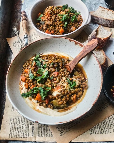 Puy Lentil Recipes, Easy Evening Meals, Seasonal Vegan Recipes, Vegan Lentil Recipes, Hummus Bowl, Creamy Hummus, Lentil Stew, Vegan Main Dishes, Lentil Recipes