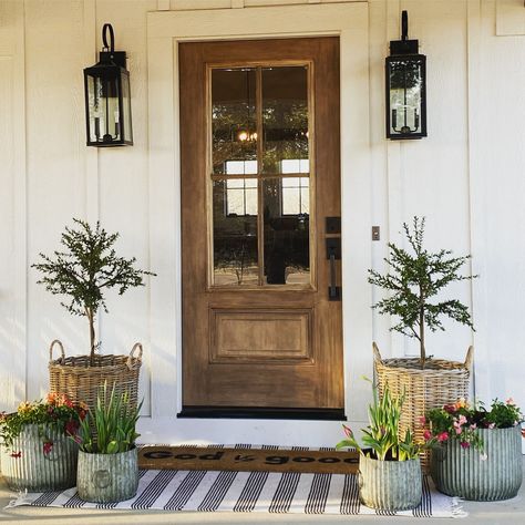 Spring Porch Refresh Spring Curb Appeal, Galvanized Planters Front Porches, Spring Outdoor Decor Porch, Front Porch Decor Spring, Mediterranean Porch, Front Porch Refresh, Front Porch Spring, Porch Refresh, Spring Front Porch Decor