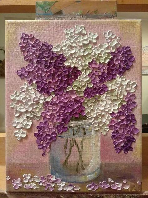 فن الرسم بالمسامير, Acrylic Texture, Textured Acrylic, Cake Flowers, Easy Canvas Painting, Textured Canvas Art, Flower Paintings, Plant Painting, Impasto Painting