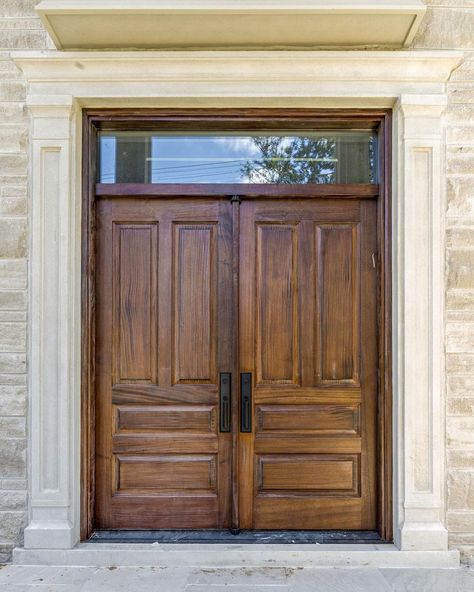 Having two entry doors side-by-side creates a beautiful symmetrical aesthetics 💯 . 🚪| Double Door with Transom 🪵| Sapele Mahogany 📍|… | Instagram Double Front Entry Doors Wood Craftsman Style, Wooden Double Door Entrance, Wooden Double Front Doors Entrance, Wooden Double Front Doors Modern, Double Door With Transom, Wooden Double Front Doors, Double Wood Front Doors, Door With Transom, Double Front Entry Doors