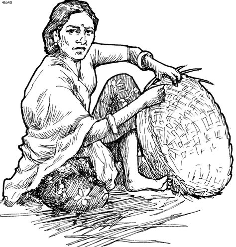 Basket Weaving Coloring Page Indian Clipart, Village Drawing, Figure Woman, Human Sketch, Pen Art Work, Abstract Pencil Drawings, Seni Pastel, Human Figure Sketches, Sketches Human