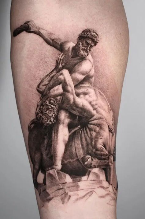 Statue Tattoos, Zee Tattoo, Ancient Greek Tattoo, Statue Of Liberty Tattoo, Hercules Tattoo, Zeus Statue, Liberty Tattoo, Roman Tattoo, Ancient Art Tattoo