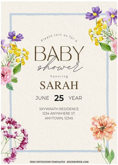 Download (Free Editable PDF) Joyful Spring Watercolor Flowers Baby Shower Invitation Templates Wedding Stationary Design, Green Baby Shower Invitations, Prince Baby Shower Invitations, People Falling, Deco Wedding Invitations, Art Deco Wedding Invitations, Fall Baby Shower Invites, Birds Singing, Spring Watercolor