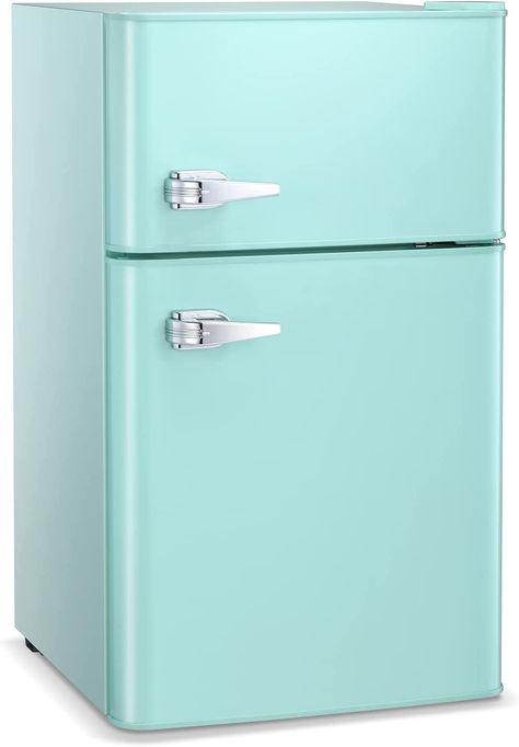 ZAFRO 3.2 Cu.ft. Refrigerator with Double Doors, Mini Fridge with Freezer, Fridge with Adjustable Thermostat 20" D x 19" W x 33.5" H, Compact Refrigerator for Dorm Apartment Office Kitchen-GREEN Desk Fridge, Dorm Fridge, Rv Bedroom, Mini Fridge With Freezer, Dorm Style, Dorm Apartment, Kitchen Green, Mini Refrigerator, College Care Package