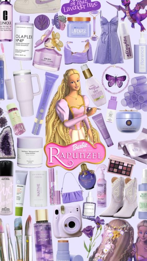 Barbie Rapunzel Inspired Outfits, Barbie As Rapunzel Aesthetic, Purple Barbie Aesthetic, Rapunzel Aesthetic Outfit, Rapunzel Moodboard, Barbie Rapunzel Aesthetic, Disney Core, Rapunzel Drawing, Rapunzel Outfit