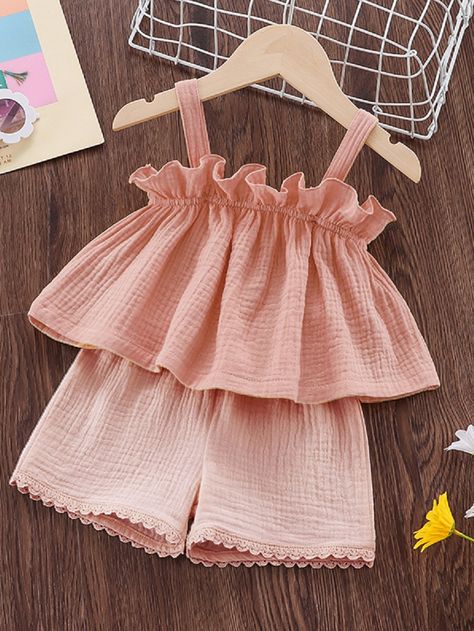 Dusty Pink Cute  Sleeveless  Plain  Embellished Non-Stretch Summer Toddler Girls Clothing Baby Girl Tops Design, Toddler Summer Outfits Girl, Baby Summer Outfits, Kids Summer Outfits, Baby Girl Summer Outfits, Toddler Girl Dresses Summer, Toddler Girl Outfits Summer, Kids Summer Dresses