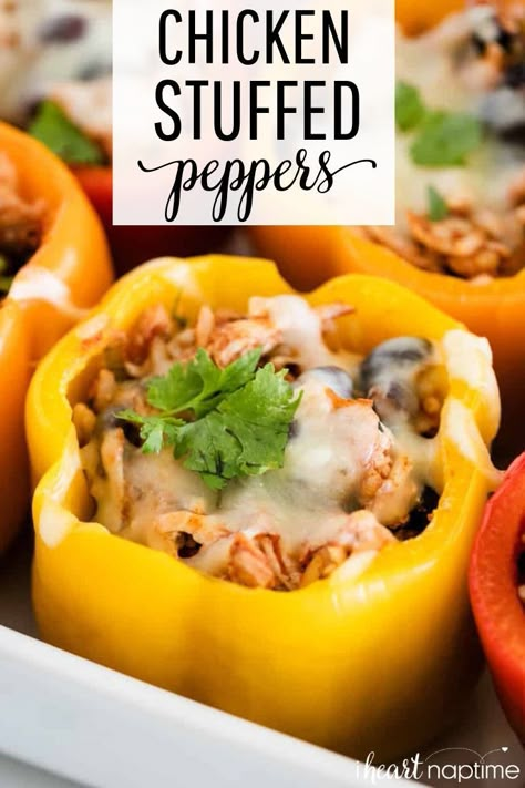 Chicken Bell Pepper Recipes, Healthy Stuffed Bell Peppers, Stuffed Bell Peppers Chicken, Stuffed Peppers Healthy, Bell Pepper Recipes, I Heart Naptime, Stuffed Pepper, Chicken Stuffed, Chicken Stuffed Peppers