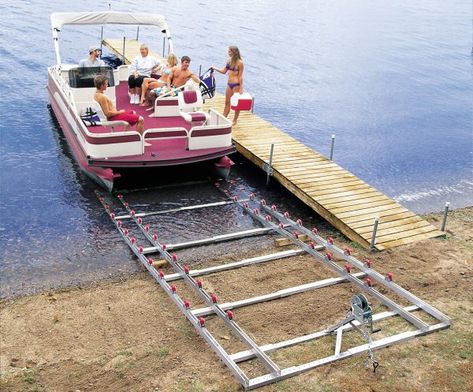 Pontoon Boat Ramp Pontoon Boat Parts, Pontoon Boat Accessories, Lakefront Living, Build Your Own Boat, Boat Lift, Jon Boat, Waterfront Property, Boat Dock, Pontoon Boat