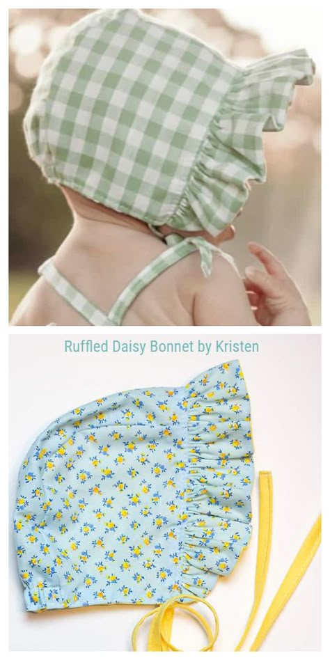 5 DIY Ruffled Baby Bonnet Free Sewing Patterns | Fabric Art DIY Baby Bonnet Pattern Free, Baby Hat Sewing Pattern, Baby Sun Bonnet, Clothes Alterations, Homestead Lifestyle, Baby Girl Bonnet, Fabric Art Diy, Baby Bonnet Pattern, Pola Topi