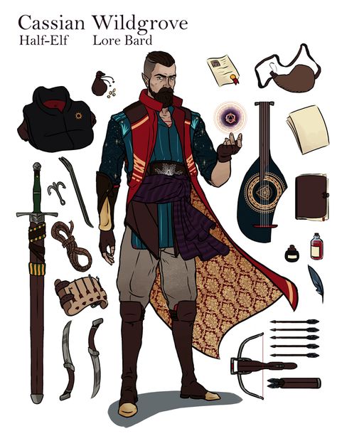 Half Elf Bard Male Character Design, D&d Bard, Bard Character Design, Arcane Symbols, Half Elf Bard, Half Elf, Dungeons And Dragons Characters, Dungeons And Dragons Homebrew, Fantasy Armor