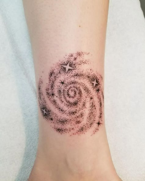 Magical Tattoo Ideas, Stippling Tattoo, Cross Stitch Tattoo, Planet Tattoo, Shooting Star Tattoo, Spiral Tattoos, Universe Tattoo, Planet Tattoos, Galaxy Tattoo