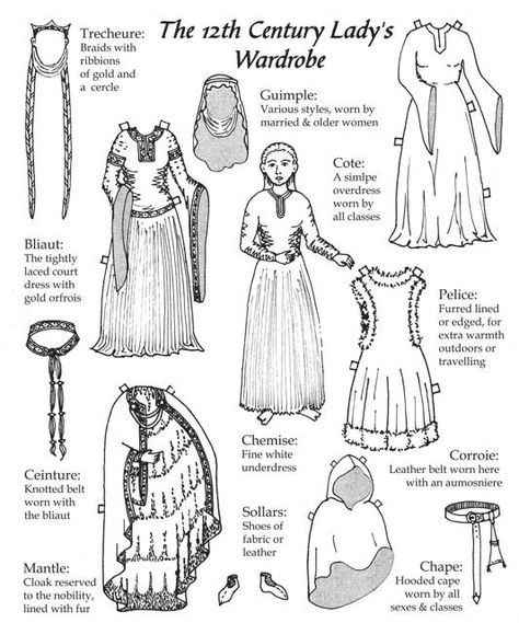 12th century ladies wardrobe 13 Century Fashion, Medieval Historical Clothing, Medieval French Clothing, French Medieval Fashion, Medieval Bliaut, 12 Century Fashion, 12 Century Clothing, Medieval Fashion Women, 13 Century Clothing