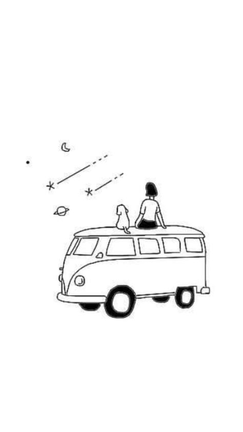 Camper Van Tattoo Ideas, Campervan Tattoo Ideas, Minivan Tattoo, Vw Camper Tattoo, Vanlife Drawing, Camper Van Tattoo, Volkswagen Bus Tattoo, Campervan Drawing, Van Life Tattoo