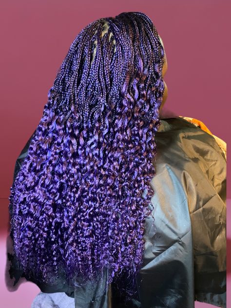 Purple and blue braids Blue And Purple Knotless Braids, Braids Purple And Black, Purple And Blue Braids, Blue And Purple Braids, Black Box Braids, Purple Braids, Natural Hair Routine, Individual Braids, Braiding Styles