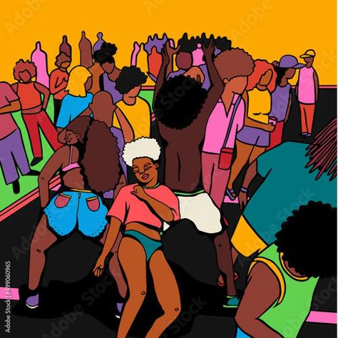 Baile Funk Aesthetic, Jamaican Meme, Dancing At Party, Funk Aesthetic, Funk Art, White Dress Casual, Friends Dancing, Black Paintings, Afrocentric Art