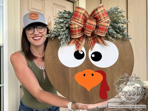 Turkey Round Wood Sign, Thanksgiving Door Sign Cricut, Thanksgiving Door Signs Front Porches, Rustic Christmas Door Hanger, Wooden Turkey Door Hanger, Thanksgiving Front Door Sign, Fireman Door Hanger, Thanksgiving Door Decorations For Home, Turkey Signs Wood