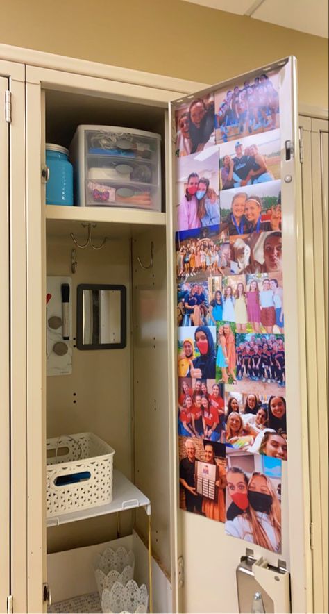 School Lockers Organization, Cute Locker Inspiration, Locker Layout Ideas, Preppy Locker Inspo School, Long Locker Ideas For School, Shared Locker Ideas, Beach Locker Ideas, Highschool Locker Aesthetic, Locker Ideas Aesthetic Small