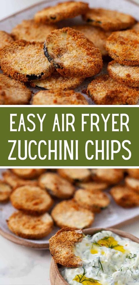 Make delicious and nutritious air fryer zucchini chips in just 10 minutes! Easy to make, crispy and crunchy – the perfect snack for any occasion. Try them now and discover your new favorite way to eat zucchini! Air Fryer Zucchini Chips, Zucchini Chips Recipe, Air Fryer Zucchini, Bake Zucchini, Zucchini Chips, Vegan Zucchini, Parmesan Zucchini, Zucchini Fries, Easy Air Fryer