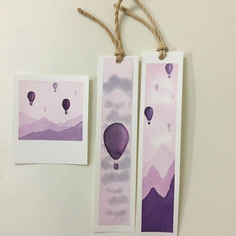 Hot Air Balloon Bookmark, Watercolor Paint Bookmark, Bookmarks Watercolor Easy, Easy Painted Bookmarks, Easy Bookmarks Painting, Bookmark Watercolor Painting, Watercolor Paintings Bookmarks, Watercolor Art Ideas Sketchbooks, Book Mark Watercolor