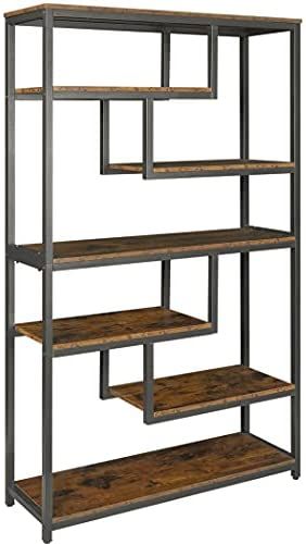 Steel Bookshelf, Small Bedside Lamps, Geometric Bookcase, Rustic Home Offices, Industrial Design Style, Open Display Shelf, Industrial Bookcases, Metal Shelving Units, Open Bookcase