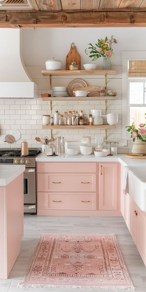 Puppy Apartment, Tulum House, Pink Kitchens, Kitchen Cabinet Color Ideas, Cabinets Makeover, Pastel Kitchen, Kitchen Remodel Ideas, Inspiration Kitchen, Kitchen Cabinets Makeover