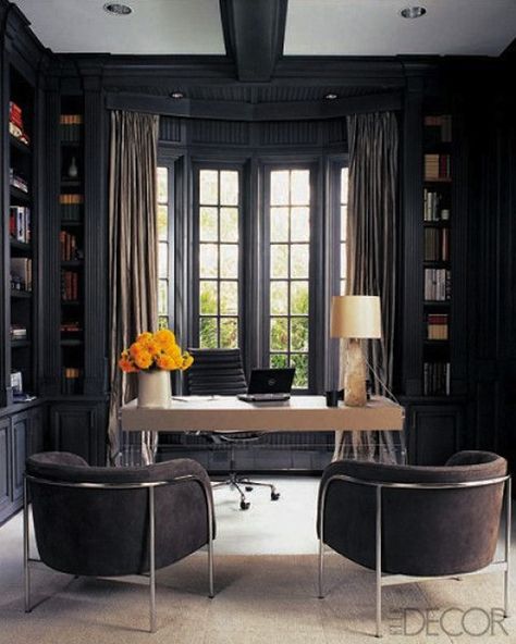 Home Office Beautiful Office Spaces, Dark Grey Walls, Grey Office, Beautiful Office, Real Estat, Nate Berkus, Wall Trim, Color Paint, Home Goods Decor