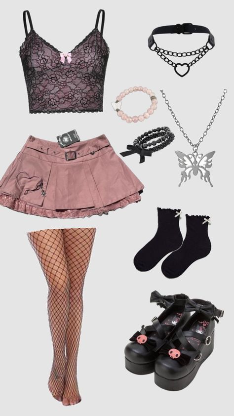 Pink Goth Outfit Pink Goth Aesthetic Outfits, Pink Goth Outfits, Pink Goth Aesthetic, Goth Outfits Aesthetic, Pink Goth, Goth Outfit, Goth Aesthetic, Gothic Outfits, Goth Outfits