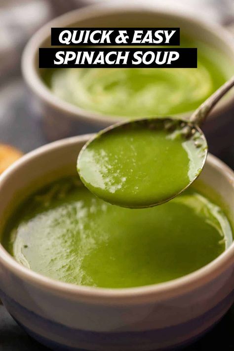 Pureed Spinach Recipes, Kale And Spinach Soup, Creamy Chicken And Spinach Soup, Spinach Soup Recipe Healthy, Spinach Soup Recipe Creamy, Palak Soup Recipe, Purée Soups, Green Soup Recipes, Easy Spinach Soup