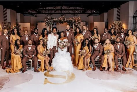 Brown Wedding Dress Black Women, Brown Bridesmaid Dresses Black Women, All Shades Of Brown Wedding, Wedding Themes Black People, Shades Of Brown Wedding Theme, Brown Wedding Dress, Black People Weddings, Brown Wedding Themes, Orange Wedding Themes