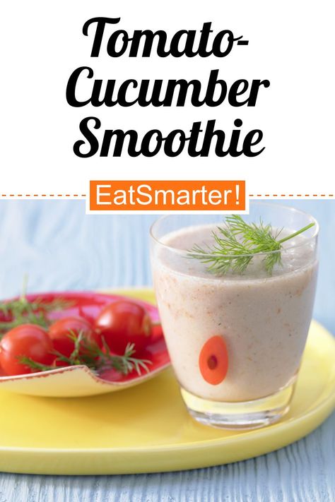 This Tomato-Cucumber Smoothie recipe by EATSMARTER earned a perfect 10/10 on our health score! This delcious smoothie is only 114 calories and is full of various vitamins and minerals. #tomato #cucumber #smoothie #drink #healthyrecipes Tomato Smoothie Recipes, Tomato Smoothie, Recipes Cucumber, Morning Smoothie Recipes, Cucumber Smoothie, Smoothie Breakfast, Healthy Delicious Recipes, Juice Smoothies Recipes, Tomato Cucumber