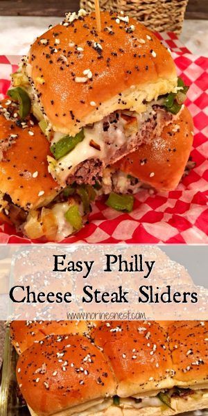 Easy Philly Cheese Steak Sliders, Philly Sliders, Bagel Buns, Cheese Steak Sliders, Sliders Sandwiches, Steak Sliders, Philly Cheesesteak Sliders, Party Sliders, Cheesecake Shooters